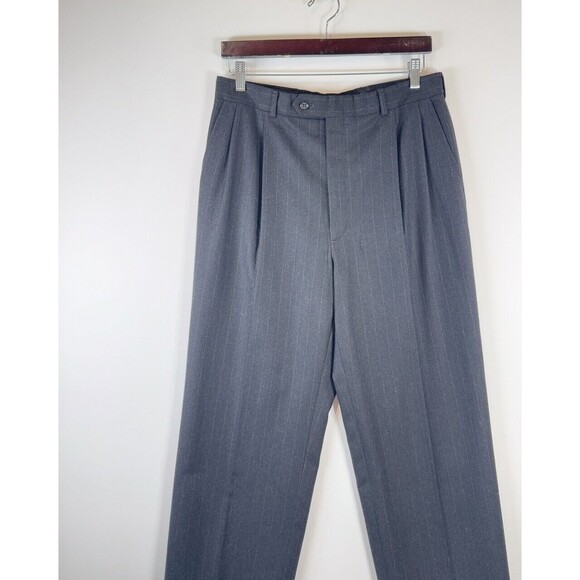 VINTAGE Burberrys Mens Dress Pants Blue Pinstriped Straight Pleated Front 32x30 - Picture 4 of 9